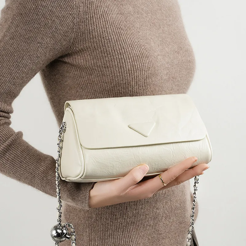 Carnival Keep Top Grain Cow Leather Pillow Shoulder Bag Regular Women's White/Black-4