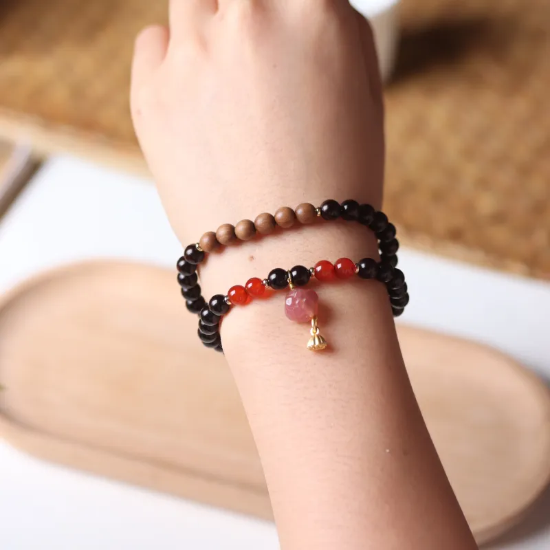 LINKY Laboratory Small Leaf Red Sandalwood Precious Wood Bracelets Unisex-2