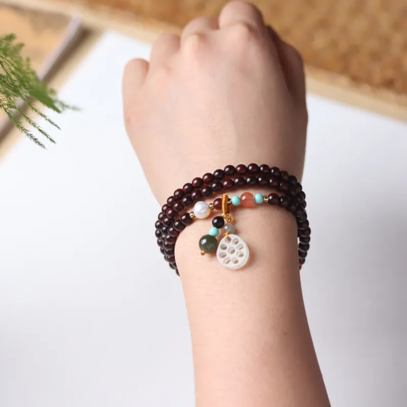 LINKY Laboratory Small Leaf Red Sandalwood Precious Wood Bracelets Unisex-2