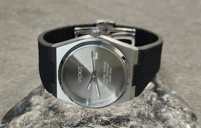 Vickit Automatic Mechanical Movement Silicone Strap Watch Men's Watch Silver Dial-4