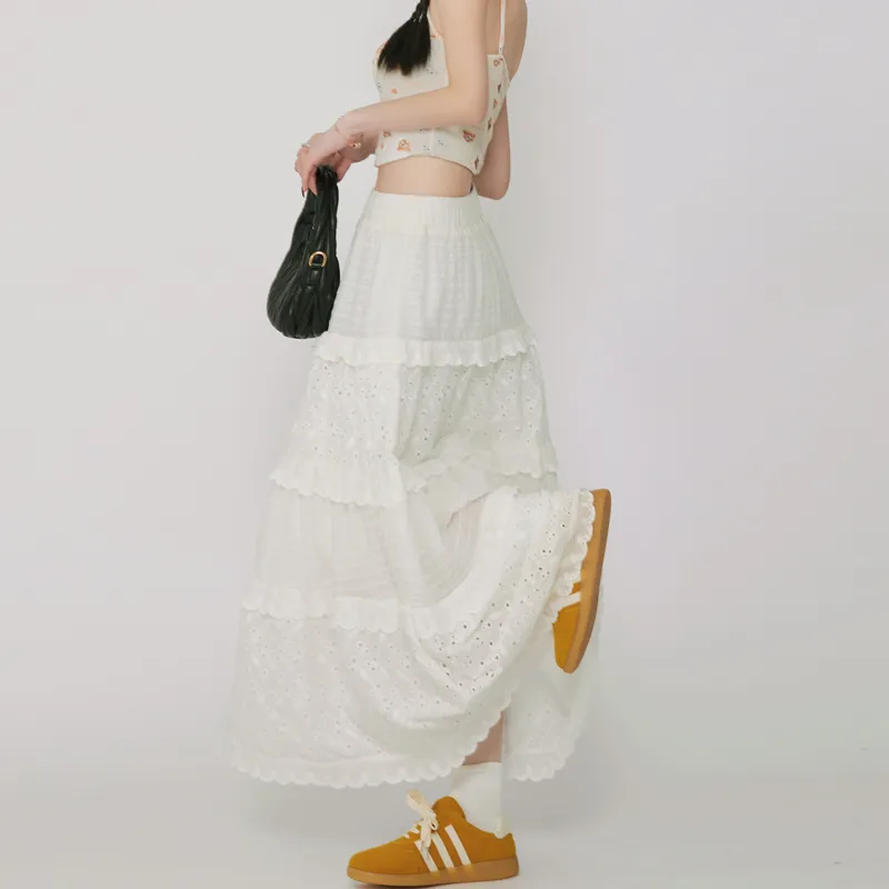 Spicy Gals Casual Long Skirt Women's White-4