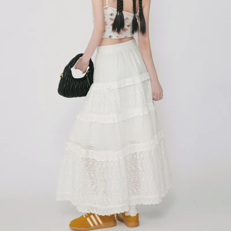 Spicy Gals Casual Long Skirt Women's White-5