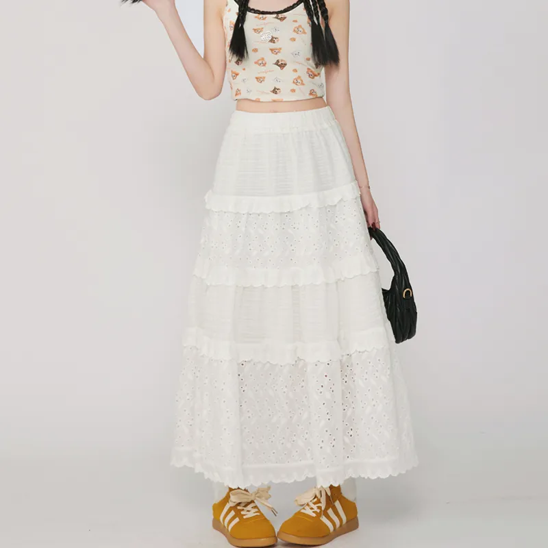 Spicy Gals Casual Long Skirt Women's White-10