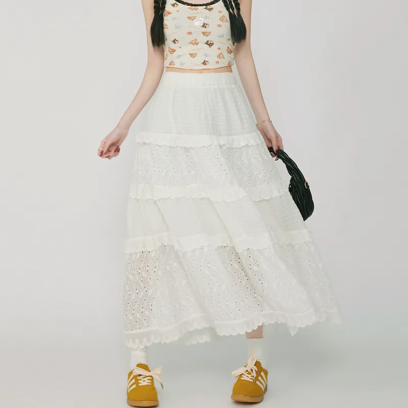 Spicy Gals Casual Long Skirt Women's White-6