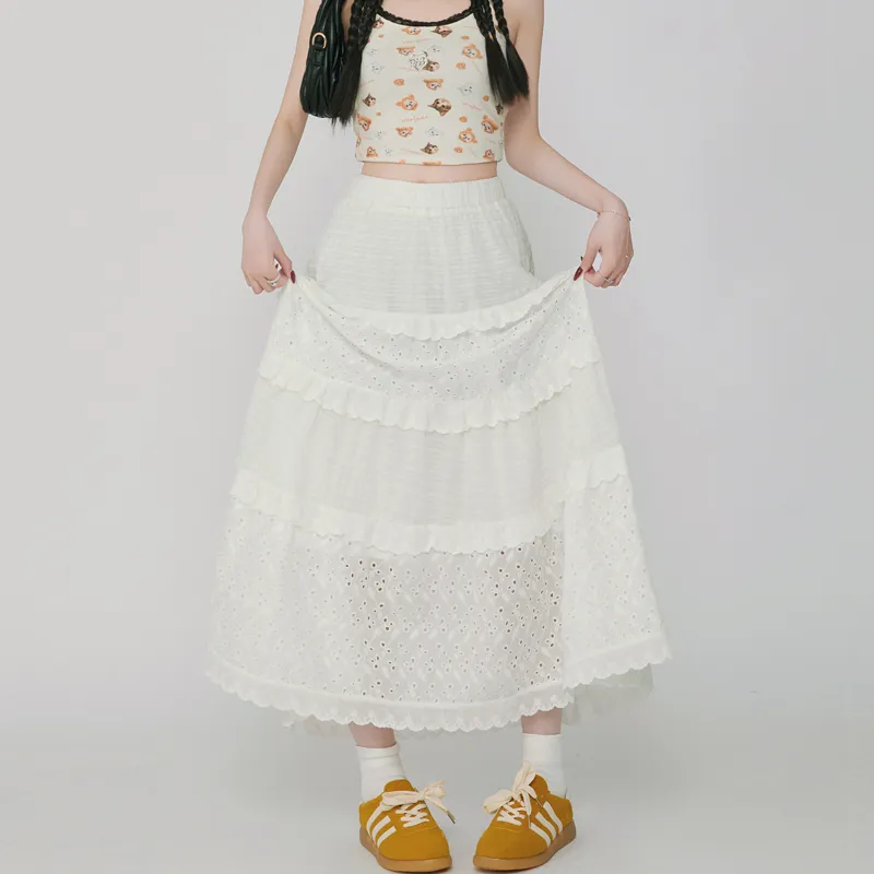 Spicy Gals Casual Long Skirt Women's White-2