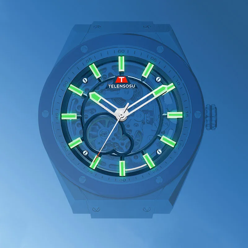 TELENSOSU Yuan Universe Collection Automatic Mechanical Movement Silicone Strap Watch Men's Watches Blue Dial-3