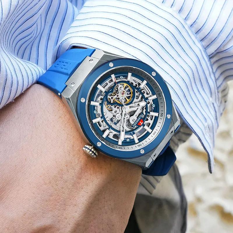 TELENSOSU Yuan Universe Collection Automatic Mechanical Movement Silicone Strap Watch Men's Watches Blue Dial-2