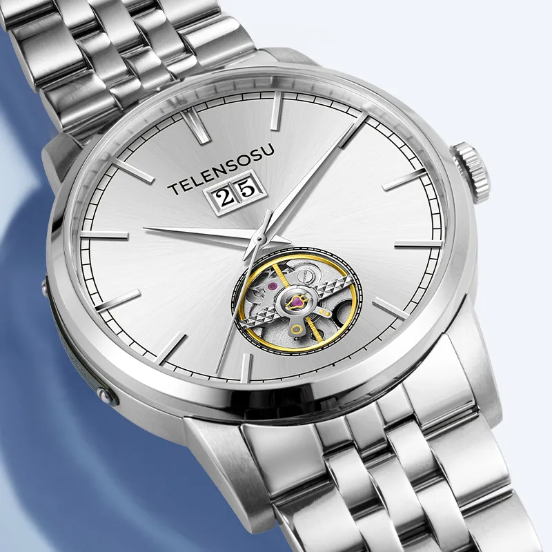 TELENSOSU Automatic Mechanical Movement Stainless Steel Watchband Watch Men's Watches Silver Dial-3