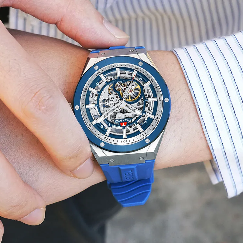 TELENSOSU Yuan Universe Collection Automatic Mechanical Movement Silicone Strap Watch Men's Watches Blue Dial-1