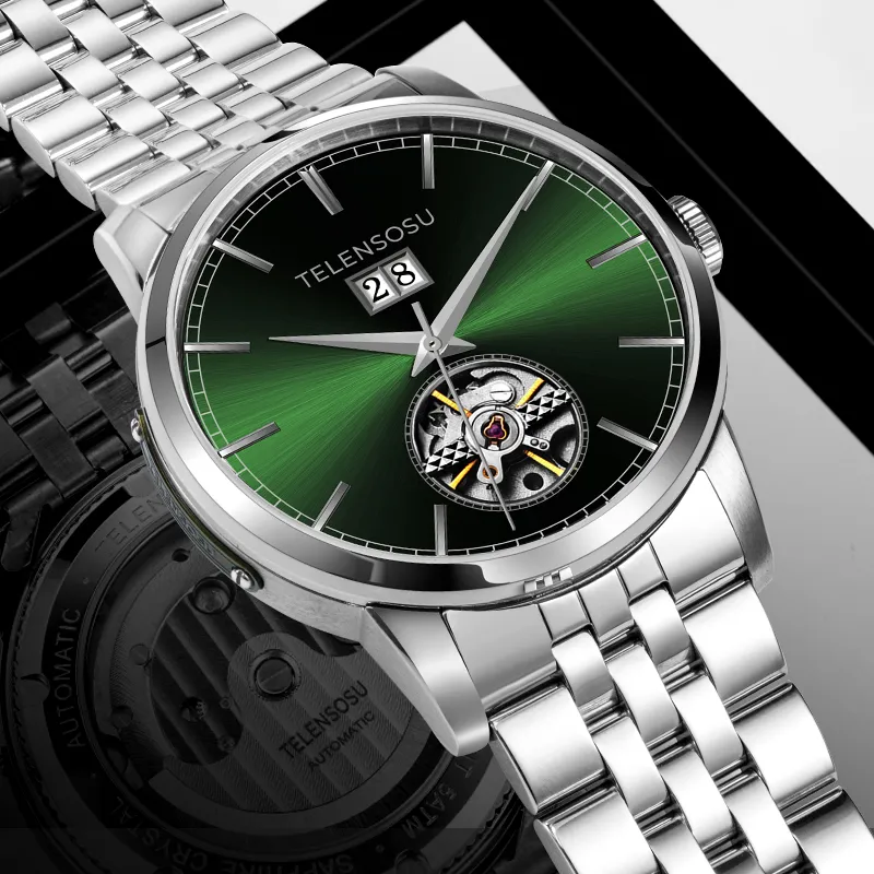 TELENSOSU Automatic Mechanical Movement Stainless Steel Watchband Watch Men's Watches Silver Dial-10
