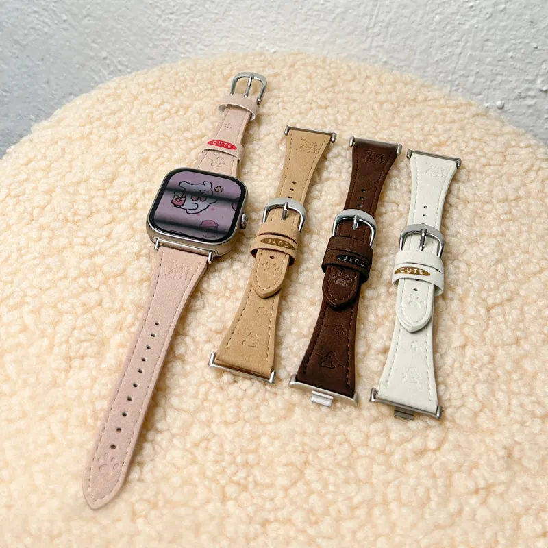 Fly Watch Band Red Beige Compatibility Suede Material-4