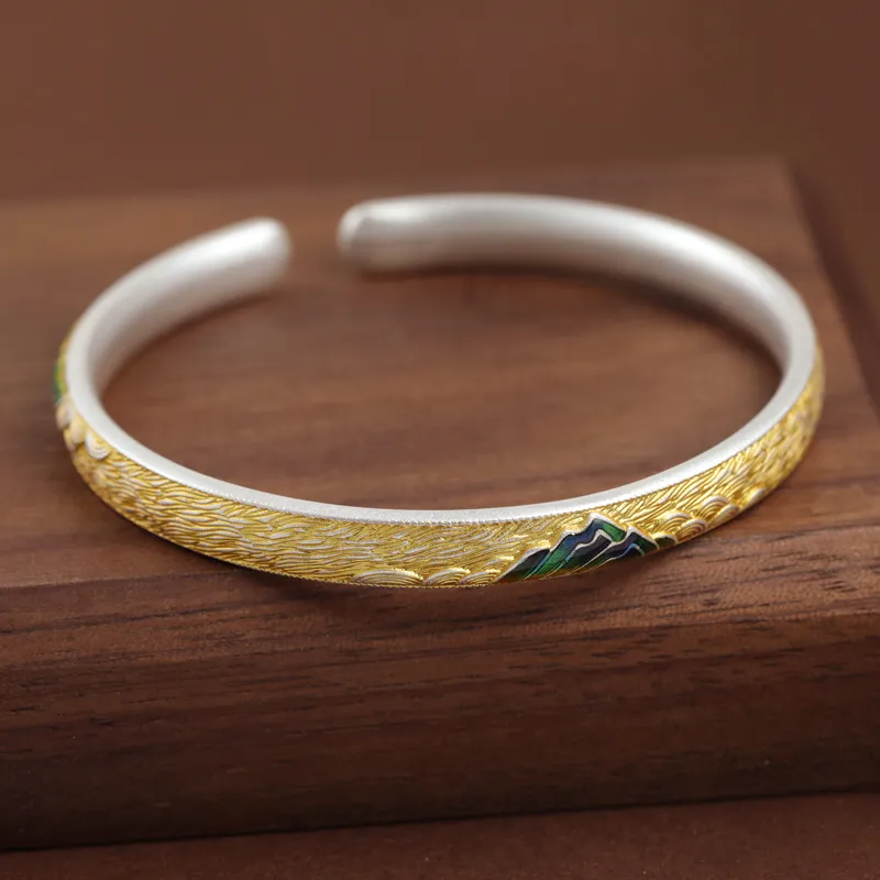 YINZHIXING 999 Fine Silver Bangles Women's-5