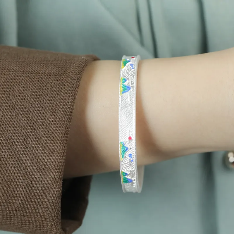 YINZHIXING 999 Fine Silver Bangles Unisex-4
