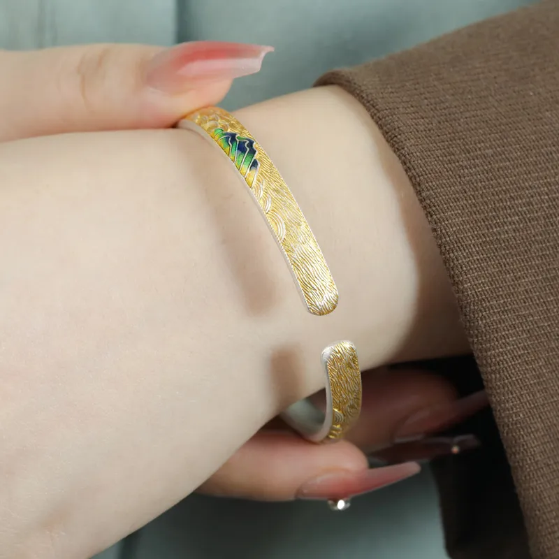 YINZHIXING 999 Fine Silver Bangles Women's-3