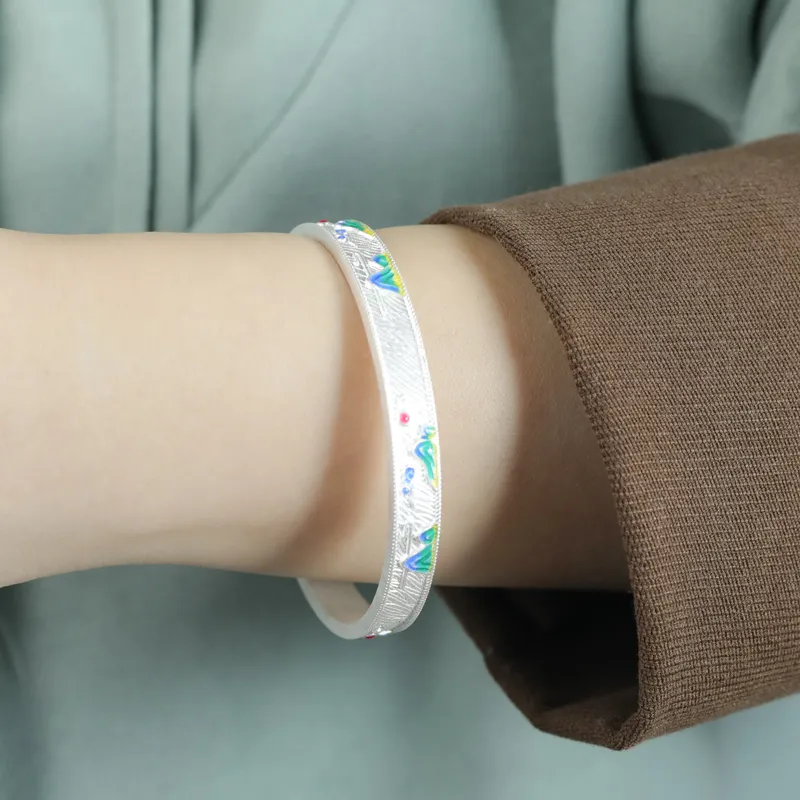 YINZHIXING 999 Fine Silver Bangles Unisex-3