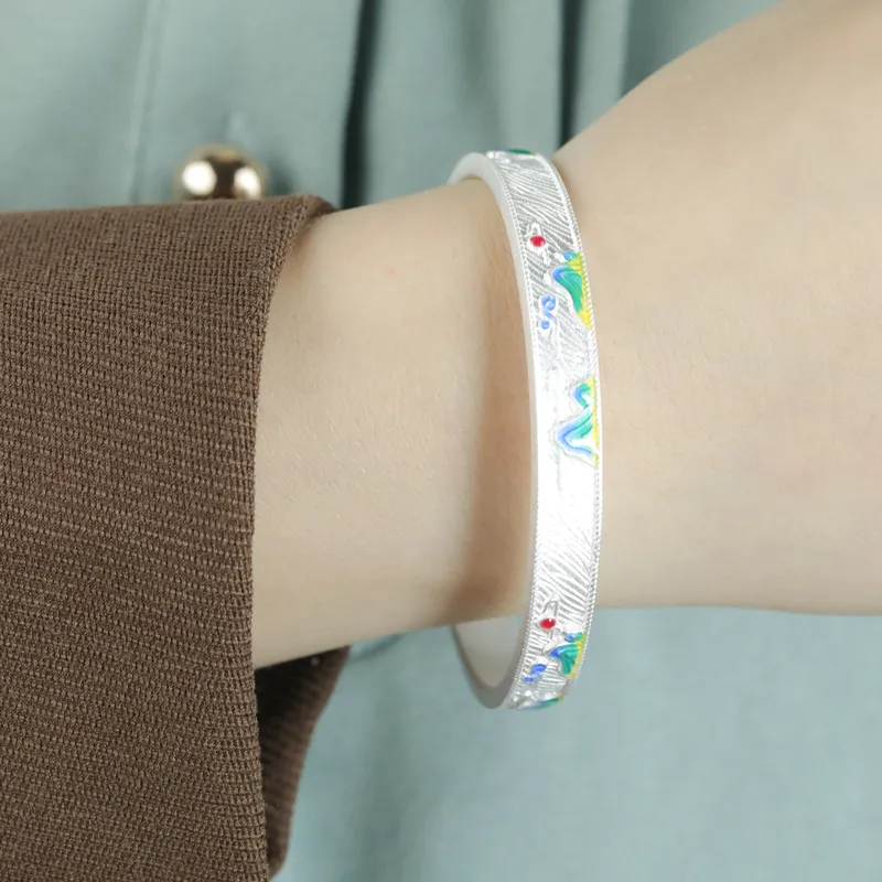 YINZHIXING 999 Fine Silver Bangles Unisex-1