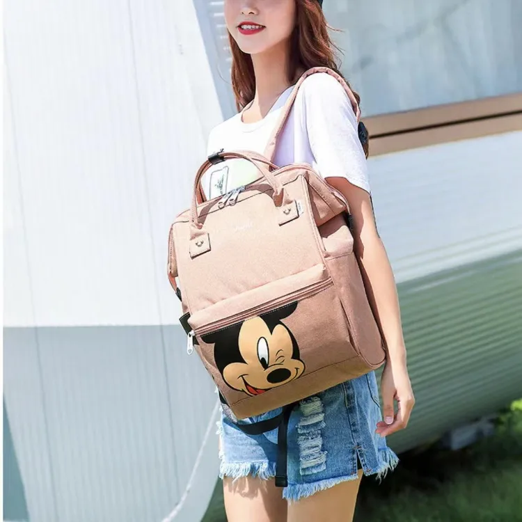 Disney Nylon Backpack Unisex Light Gray Pink Black-4