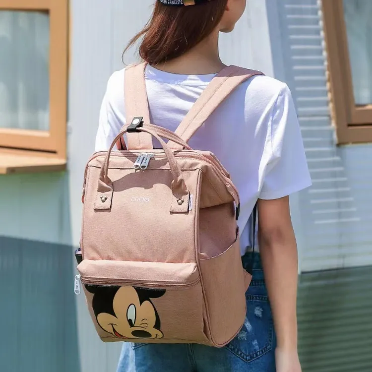Disney Nylon Backpack Unisex Light Gray Pink Black-6