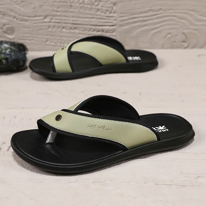 Mulinsen Leather Patchwork Slip Resistant Flip Flops Men's-6