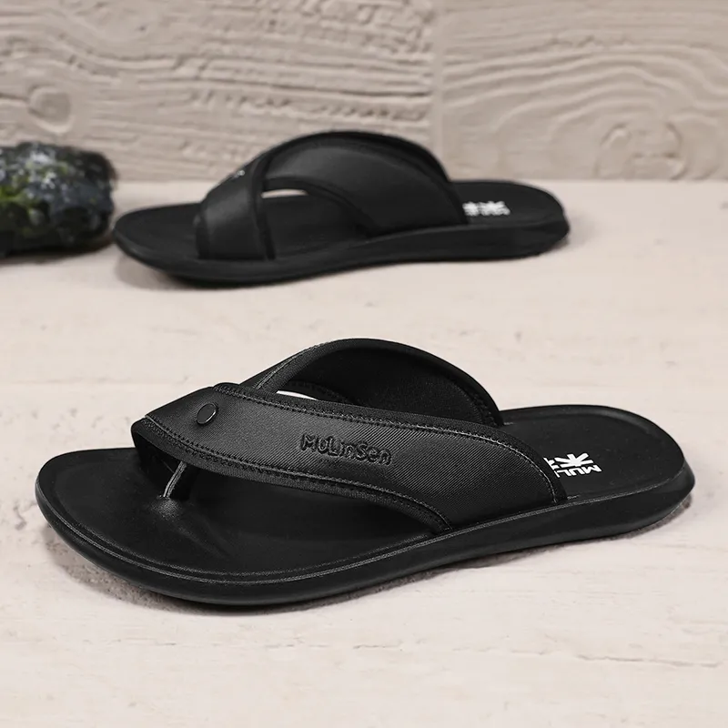 Mulinsen Leather Patchwork Slip Resistant Flip Flops Men's-2