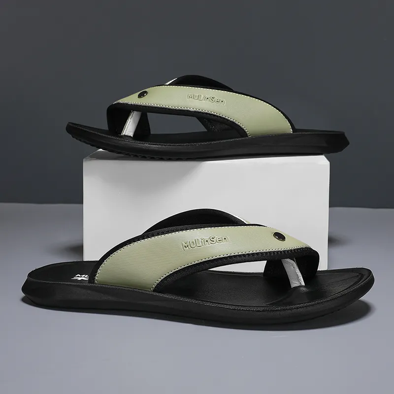 Mulinsen Leather Patchwork Slip Resistant Flip Flops Men's-5