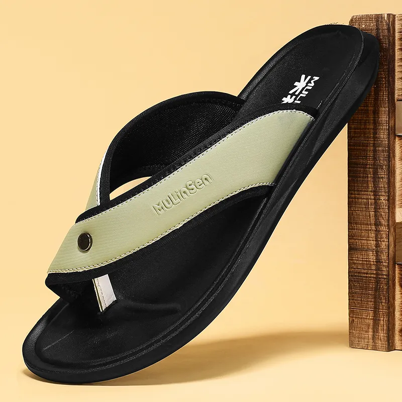 Mulinsen Leather Patchwork Slip Resistant Flip Flops Men's-7