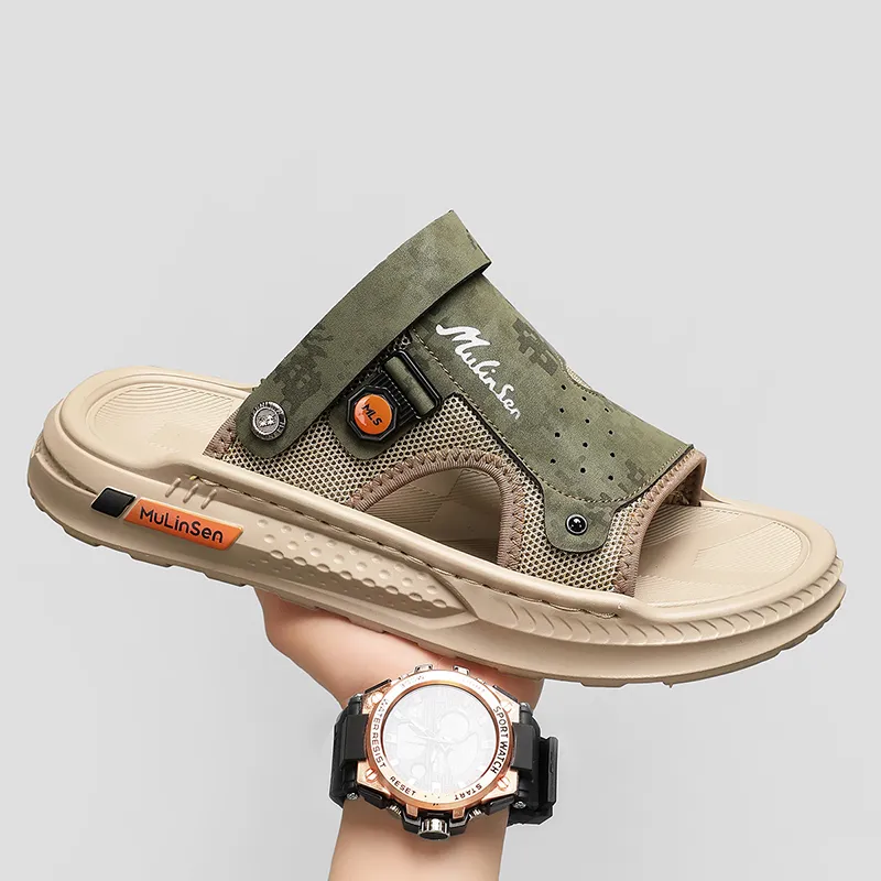 Mulinsen Slip Resistant Platform Height Increasing Lightweight, Slip on, Art Design Premium Beach Sandal Men's-1