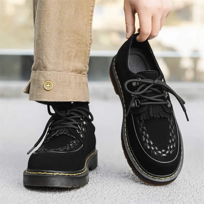 MODENGPAN Men's Casual Shoes Men Low Top Black/Yellow/Khaki-9