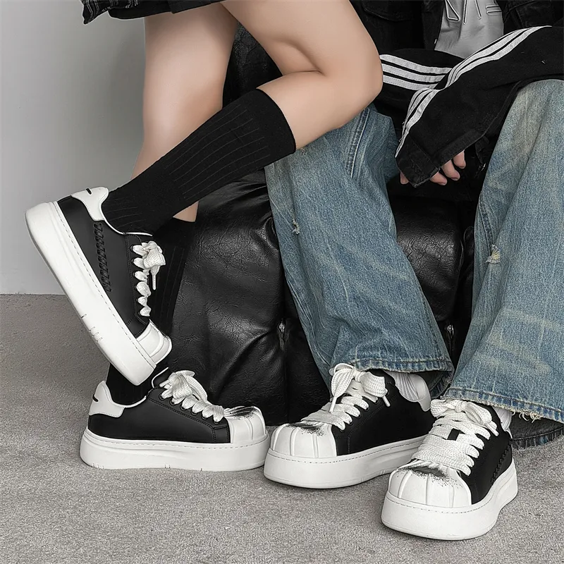 MODENGPAN Breathable Height Increasing Low-Top Skateboard Shoes Unisex Black-2