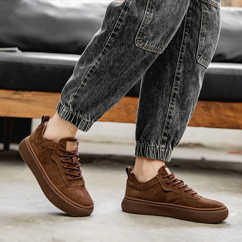 MODENGPAN Men's Casual Shoes Men Low Top Brown/Coffee-8