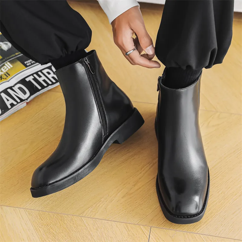 MODENGPAN Ankle Boots 3cm Men's Black-3