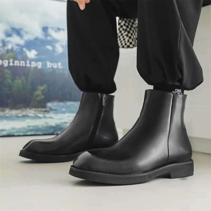 MODENGPAN Ankle Boots 3cm Men's Black-4
