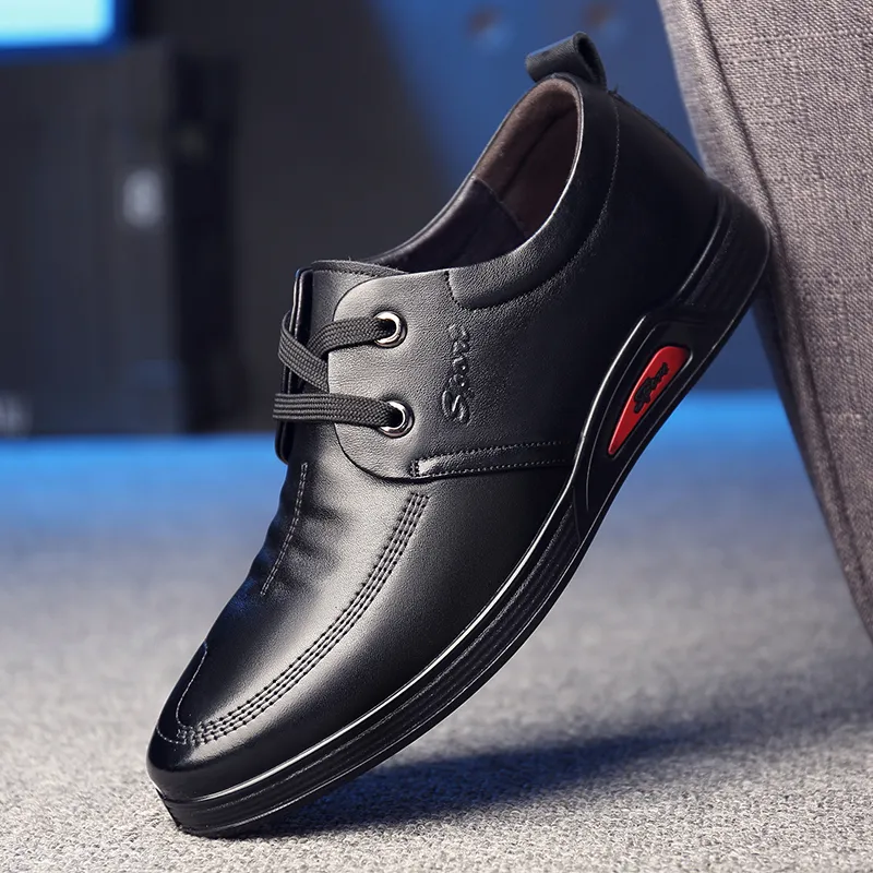 MODENGPAN Men's Casual Shoes Men Low Top Black-1