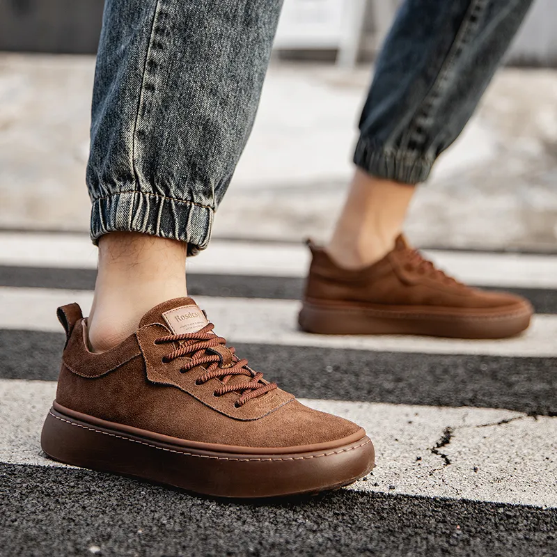 MODENGPAN Men's Casual Shoes Men Low Top Brown/Coffee-11