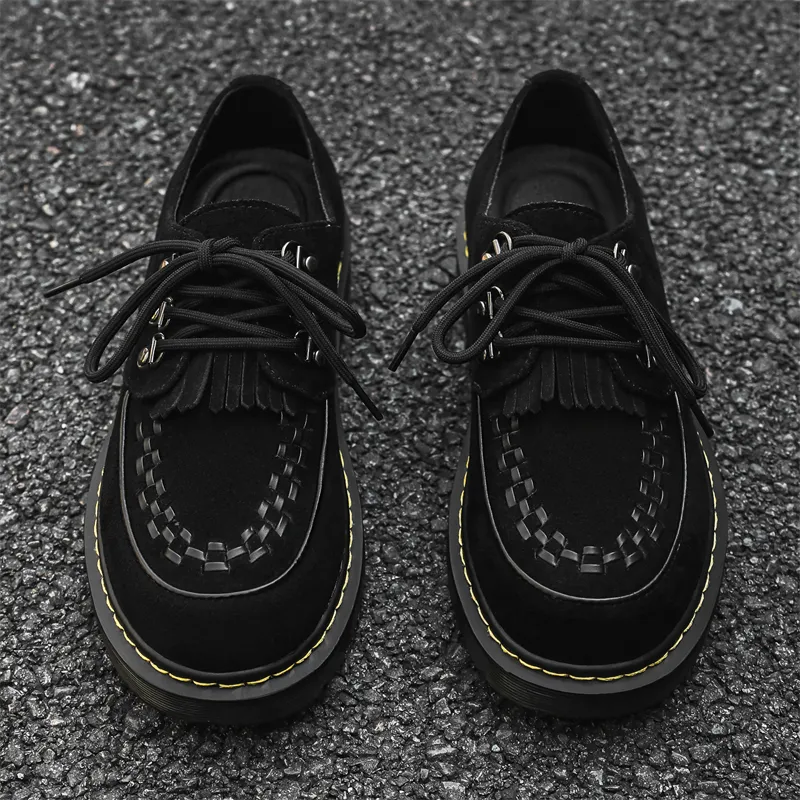 MODENGPAN Men's Casual Shoes Men Low Top Black/Yellow/Khaki-6