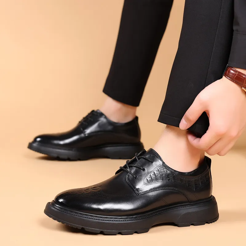 MODENGPAN Dress Shoes Men Low Top Brown/Black-8