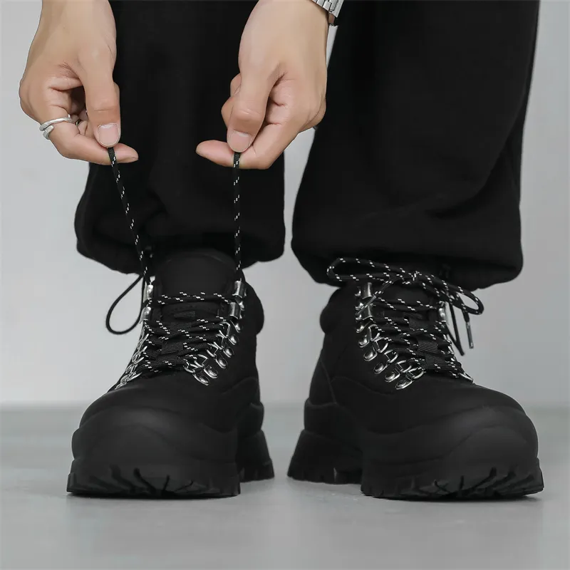 MODENGPAN Men's Casual Shoes Men Mid Top-7