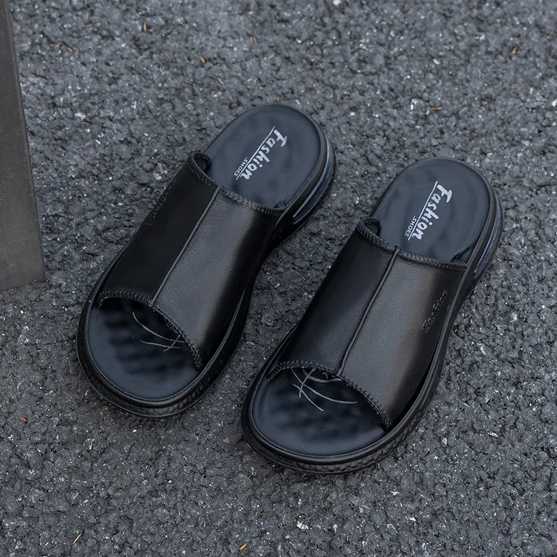 MODENGPAN PU Polyurethane Odor Resistant Quick Dry Massage Cushioning Slide Slippers Men's Black-1