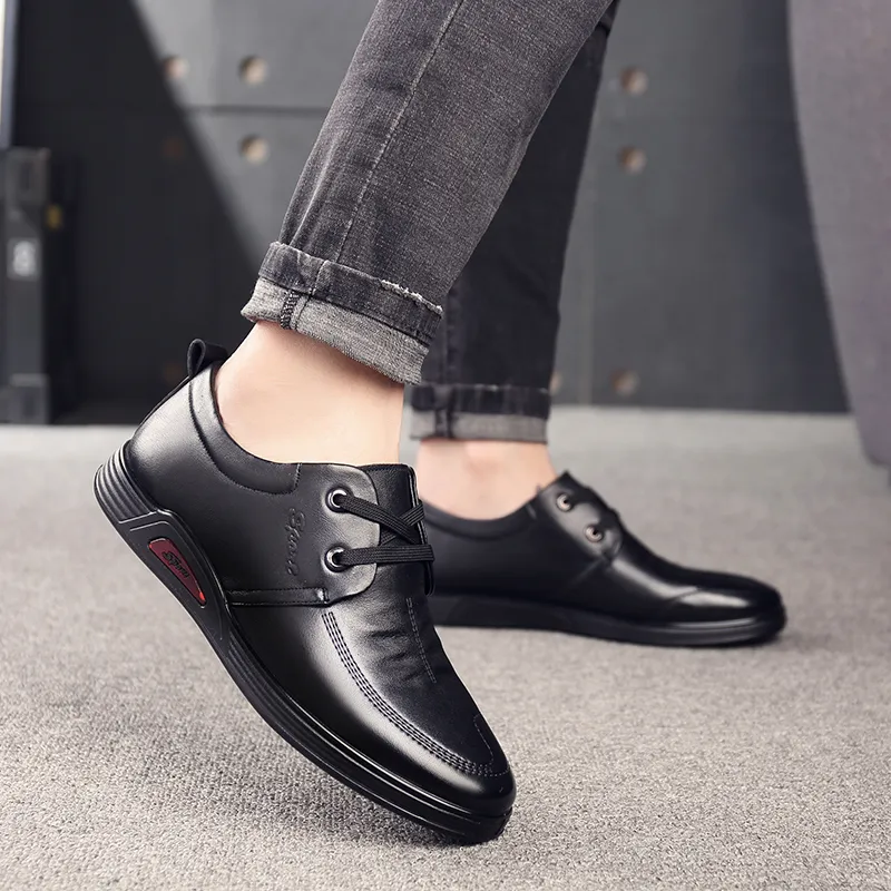MODENGPAN Men's Casual Shoes Men Low Top Black-2