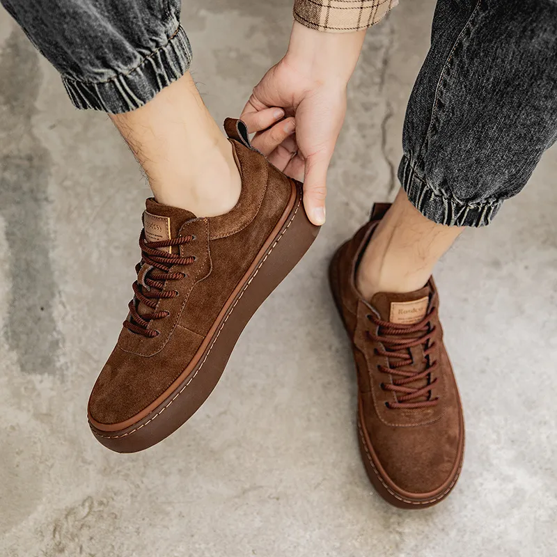 MODENGPAN Men's Casual Shoes Men Low Top Brown/Coffee-13