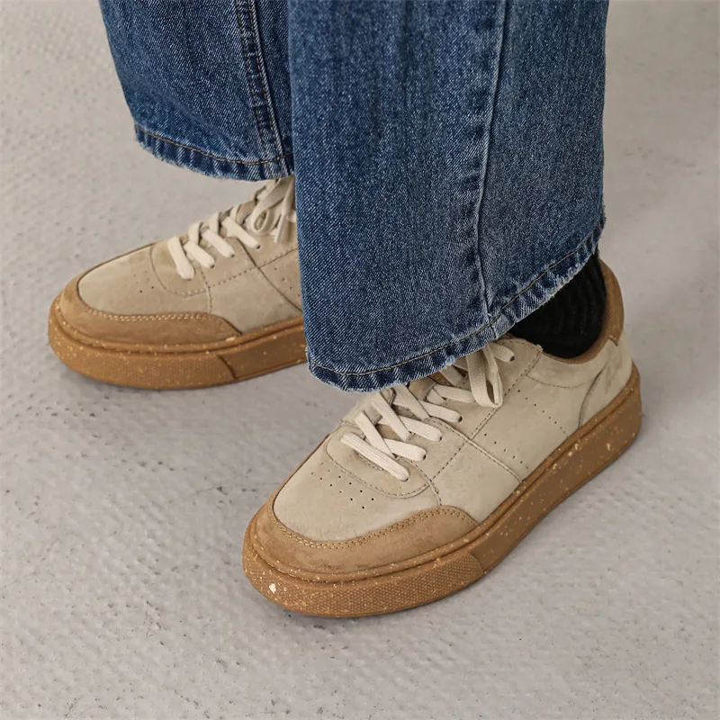 MODENGPAN Breathable Low-Top Skateboard Shoes Men's Apricot-1