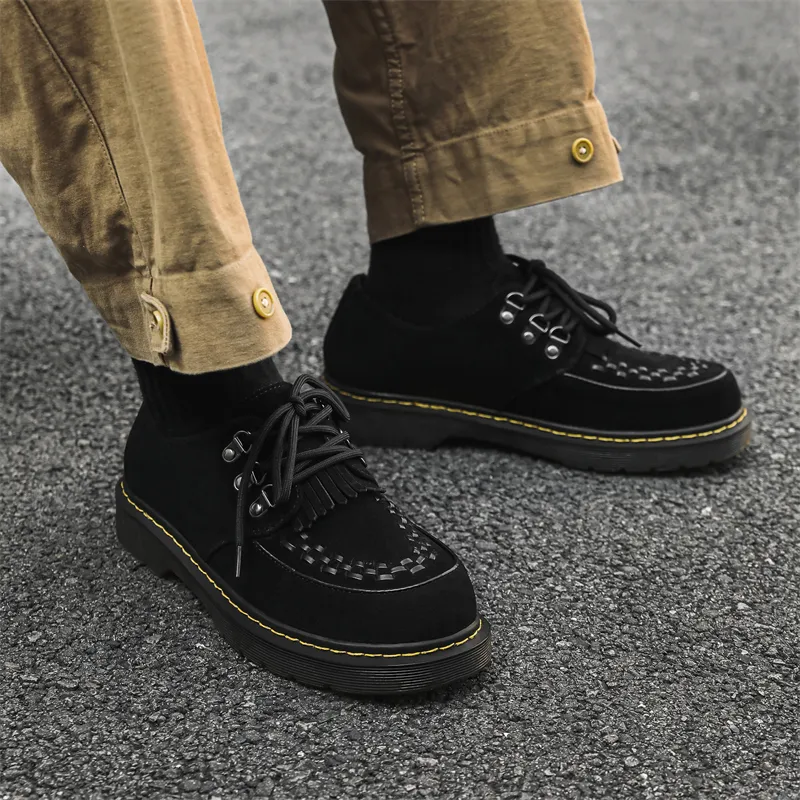 MODENGPAN Men's Casual Shoes Men Low Top Black/Yellow/Khaki-7