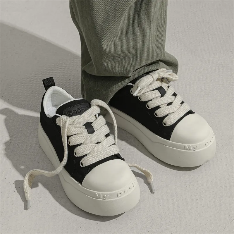 MODENGPAN Breathable Low Top Canvas Shoes Unisex Black-3