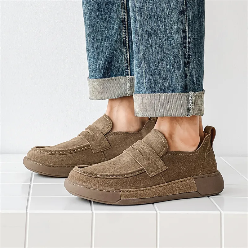 MODENGPAN Men's Casual Shoes Men Low Top Brown-9