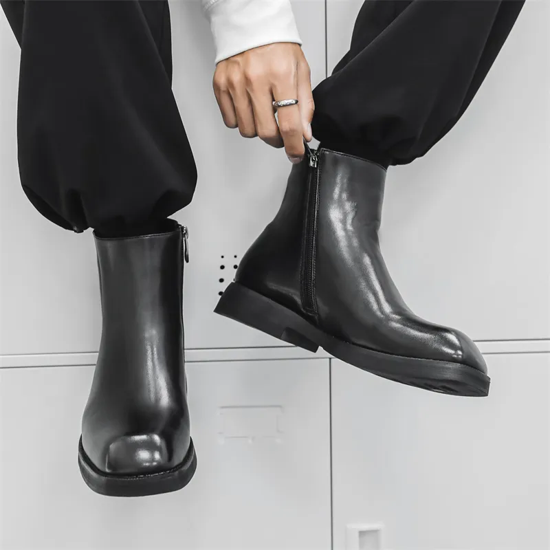 MODENGPAN Ankle Boots 3cm Men's Black-2