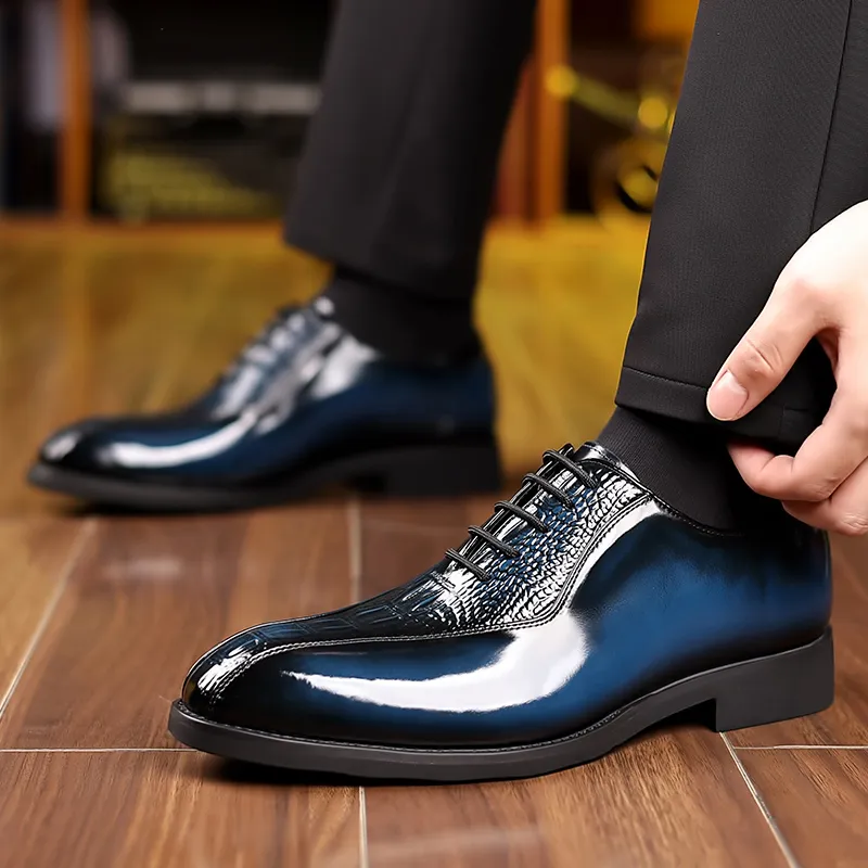MODENGPAN Dress Shoes Men Low Top Brown/Black/Blue-3