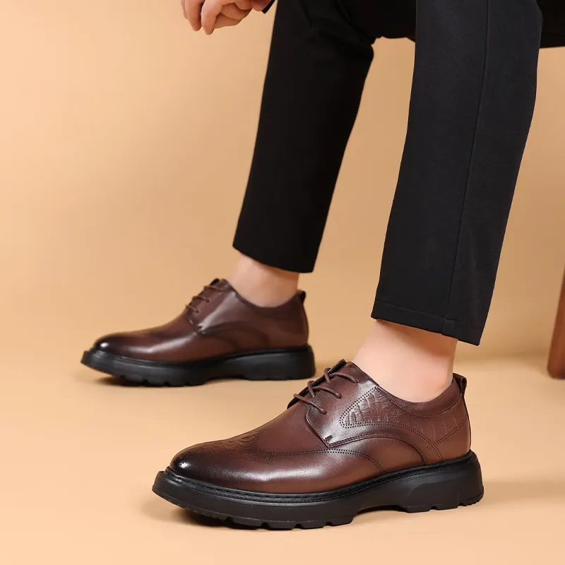 MODENGPAN Dress Shoes Men Low Top Brown/Black-4