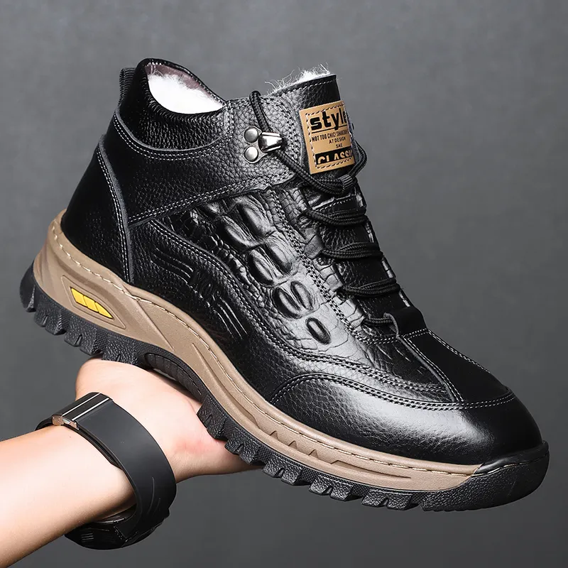MODENGPAN Anti Slip Wear Resistant Mid Top Casual Shoes Men's Black-4