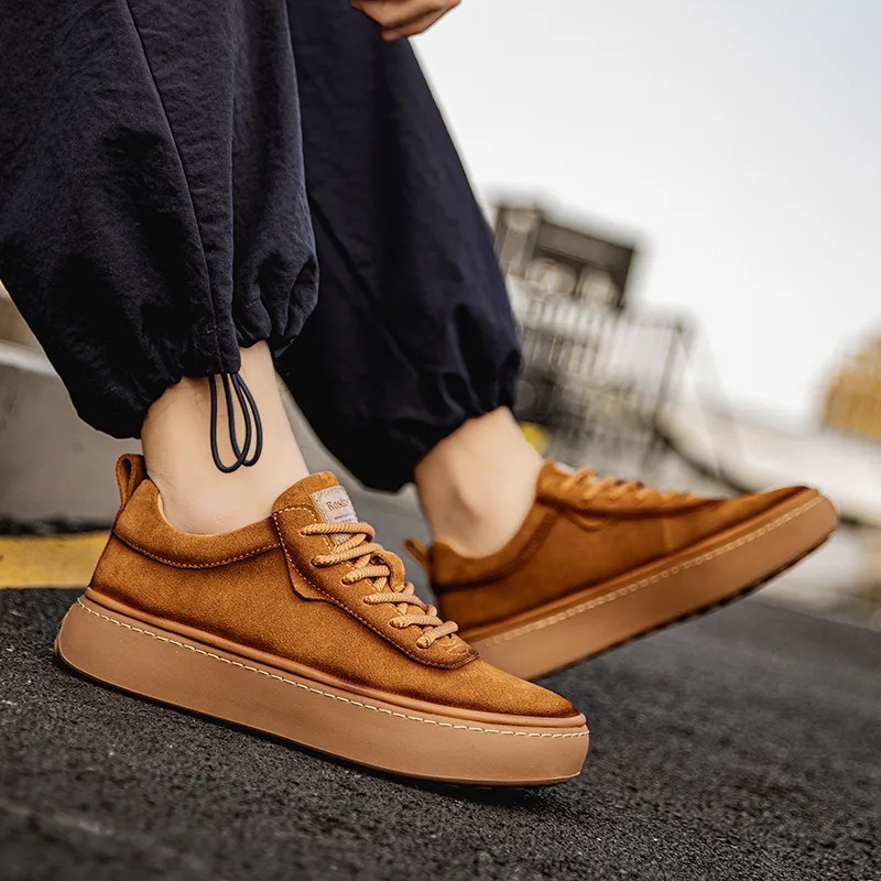 MODENGPAN Men's Casual Shoes Men Low Top Brown/Coffee-6
