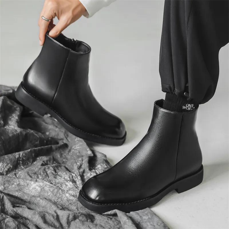 MODENGPAN Ankle Boots 3cm Men's Black-7
